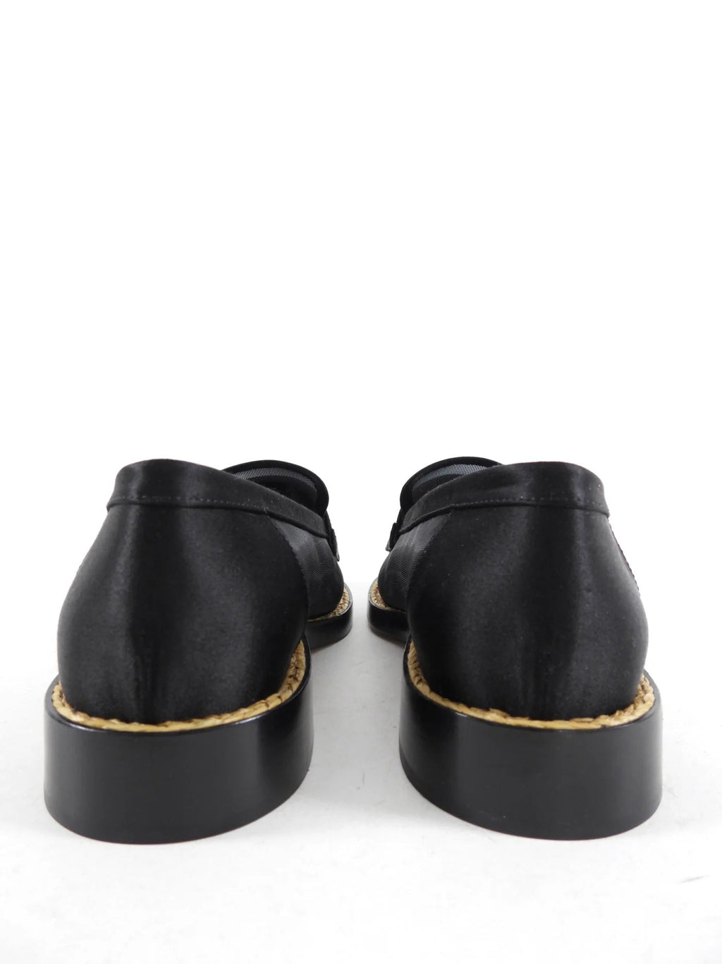 CHANEL MESH & SATIN BEADED CC SLIP-ON LOAFERS