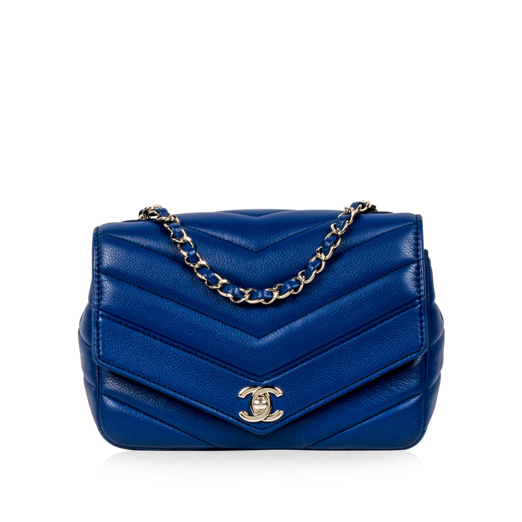 Chanel Blue Chevron Single Flap Bag