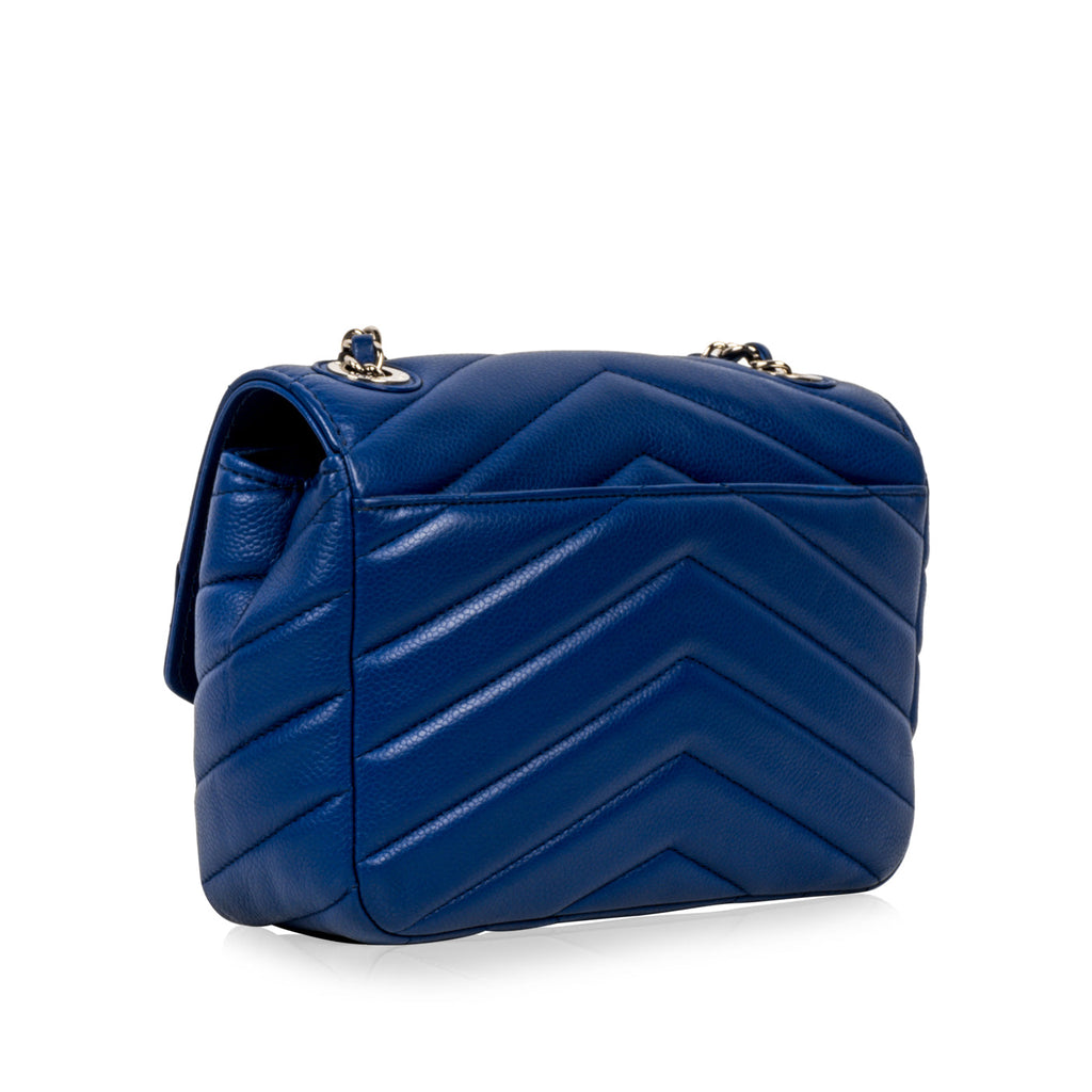 Chanel Blue Chevron Single Flap Bag