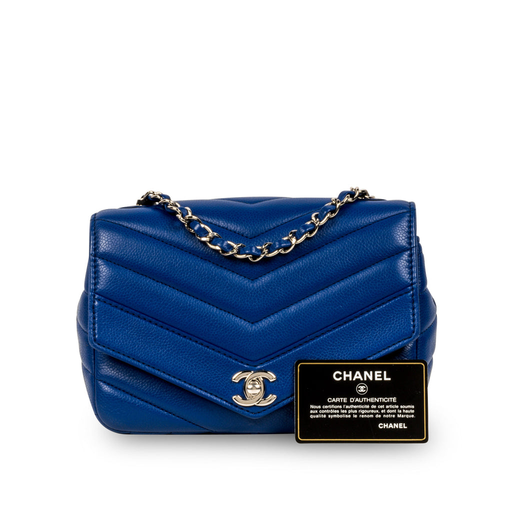 Chanel Blue Chevron Single Flap Bag