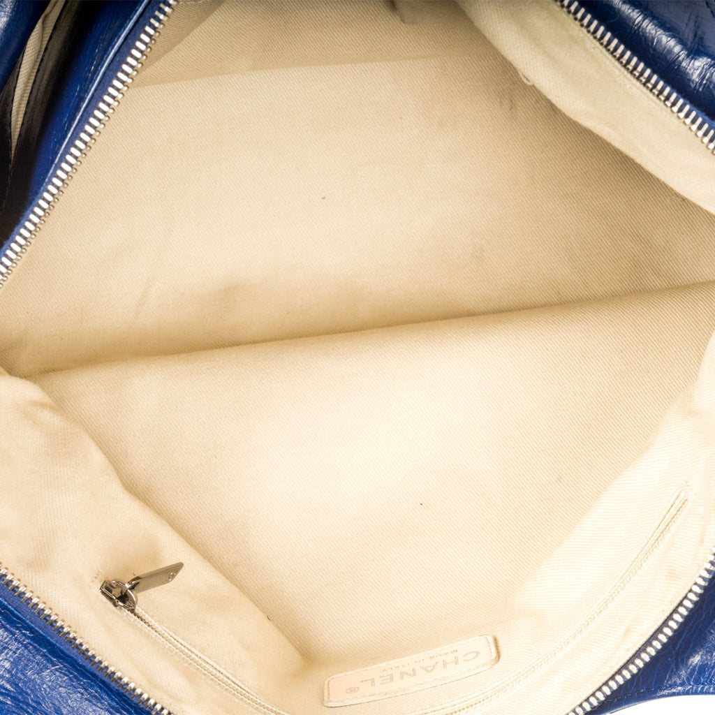 Chanel Blue Patent White Stitch Tote