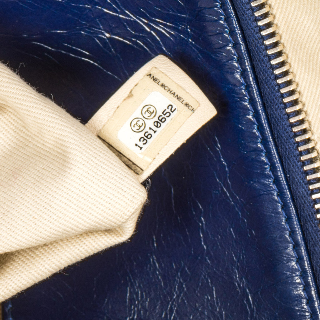 Chanel Blue Patent White Stitch Tote