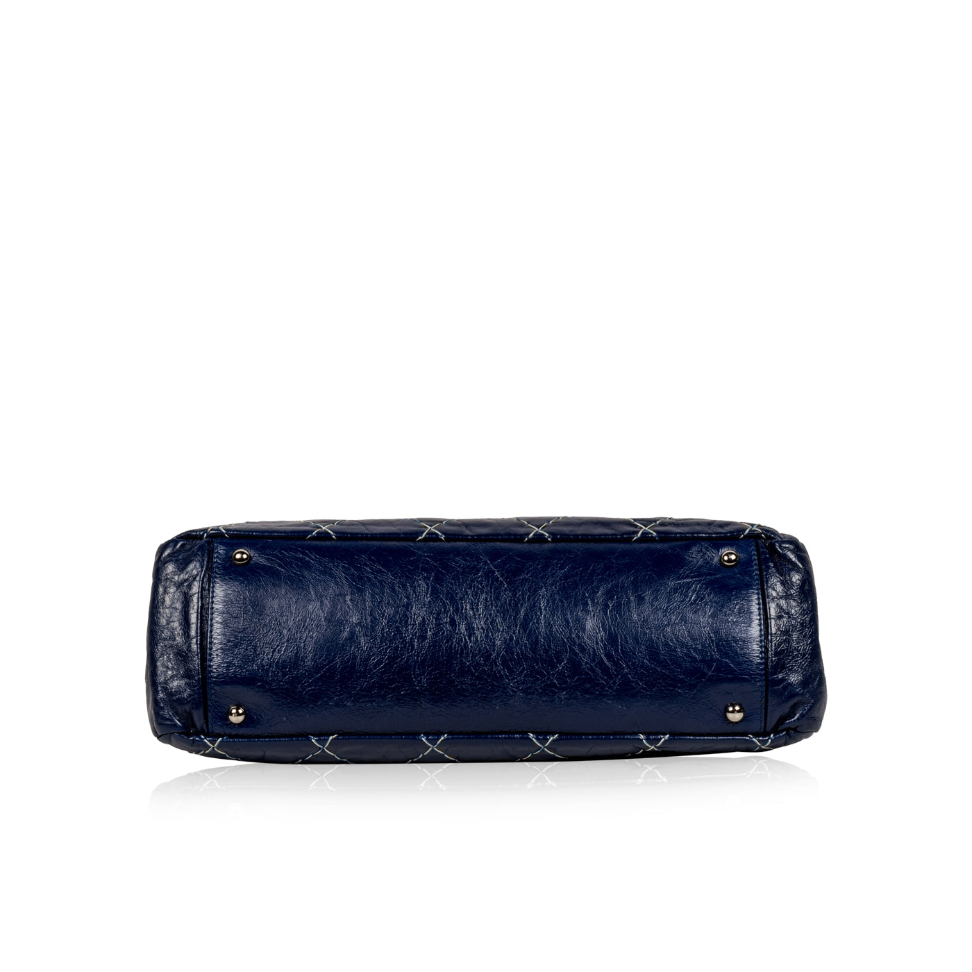 Chanel Blue Patent White Stitch Tote