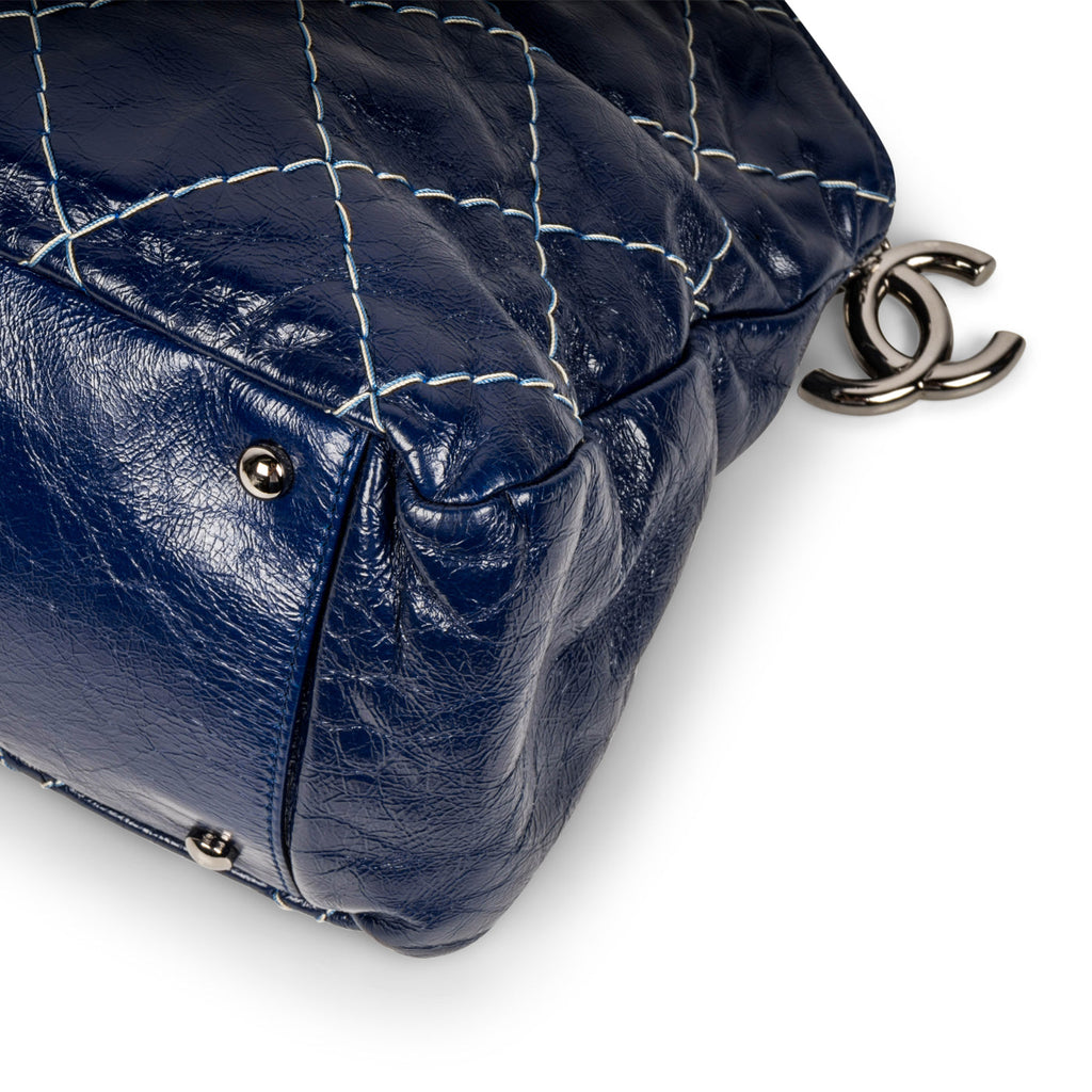Chanel Blue Patent White Stitch Tote
