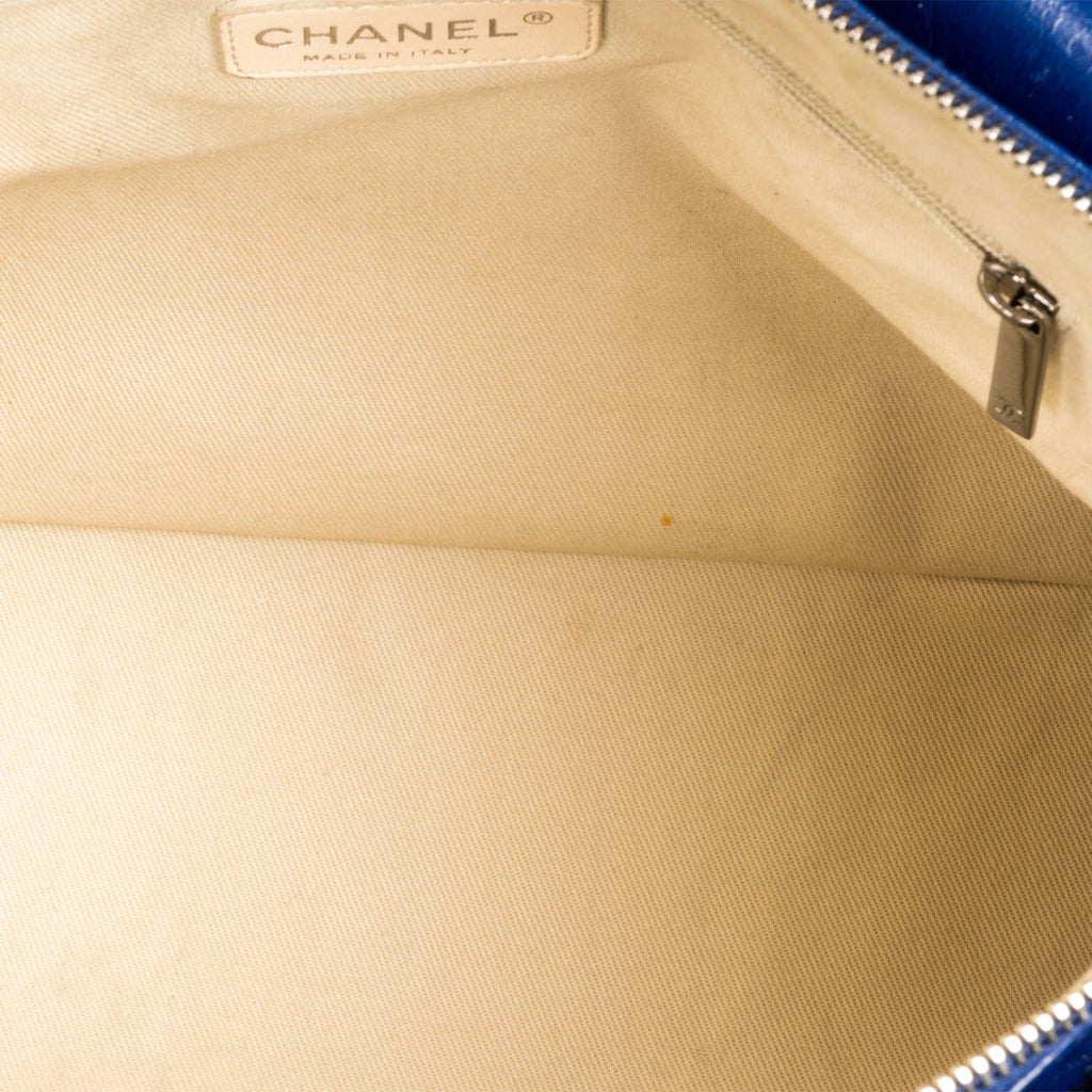Chanel Blue Patent White Stitch Tote
