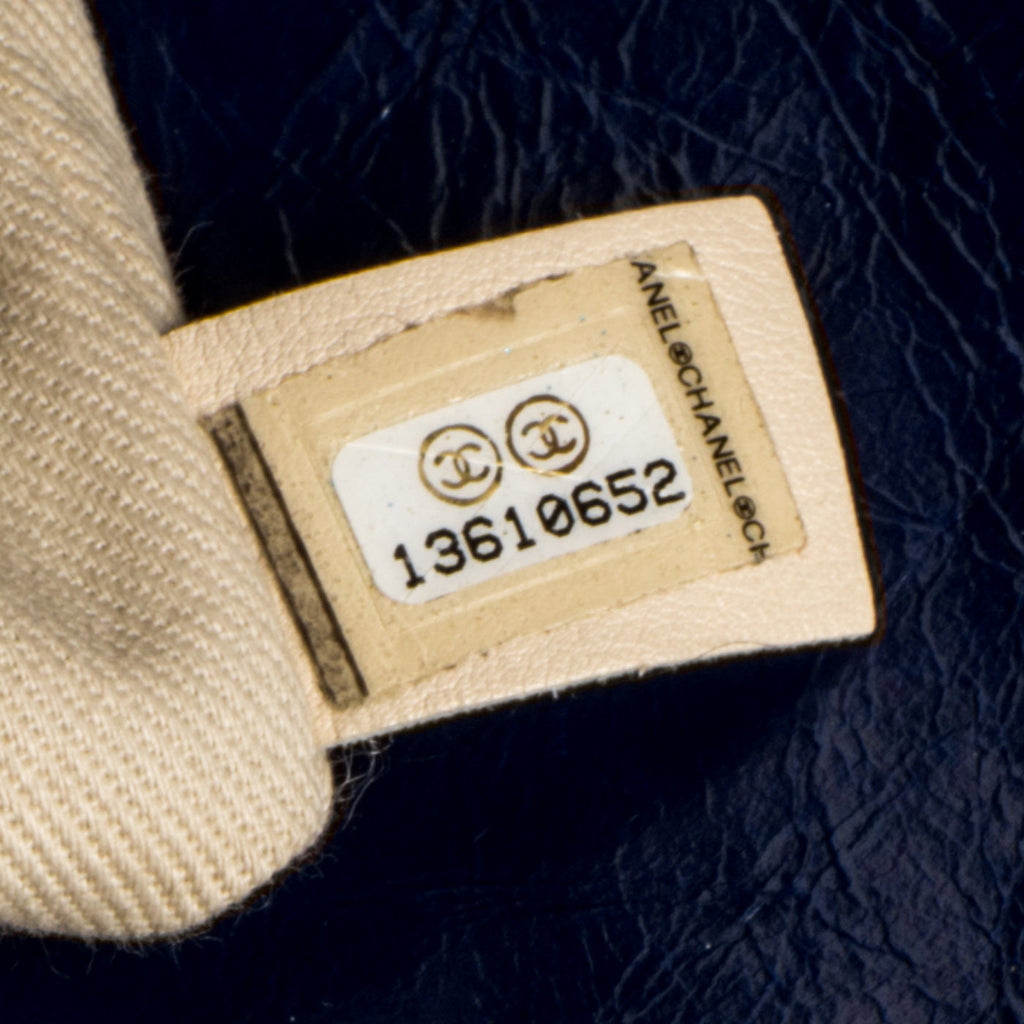 Chanel Blue Patent White Stitch Tote