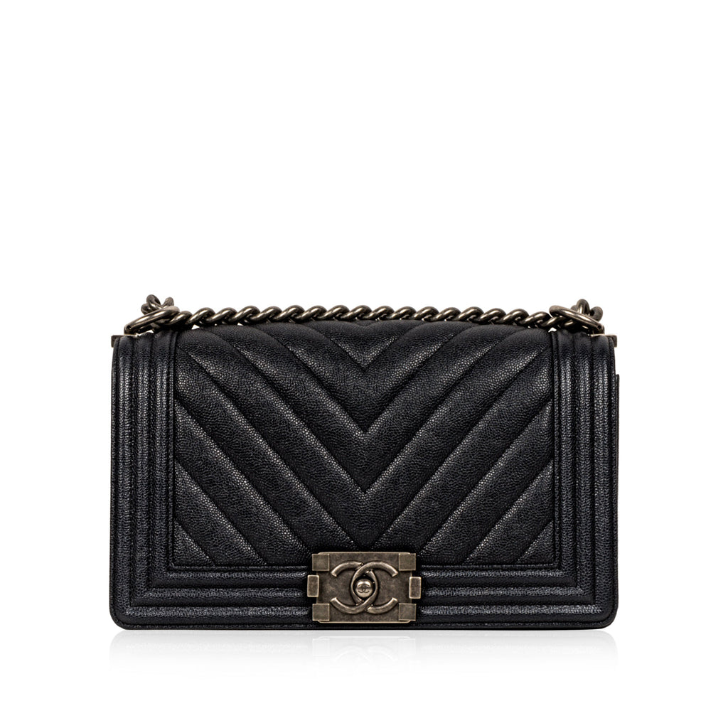 Chanel Chevron Boy Bag Medium - Blue Caviar