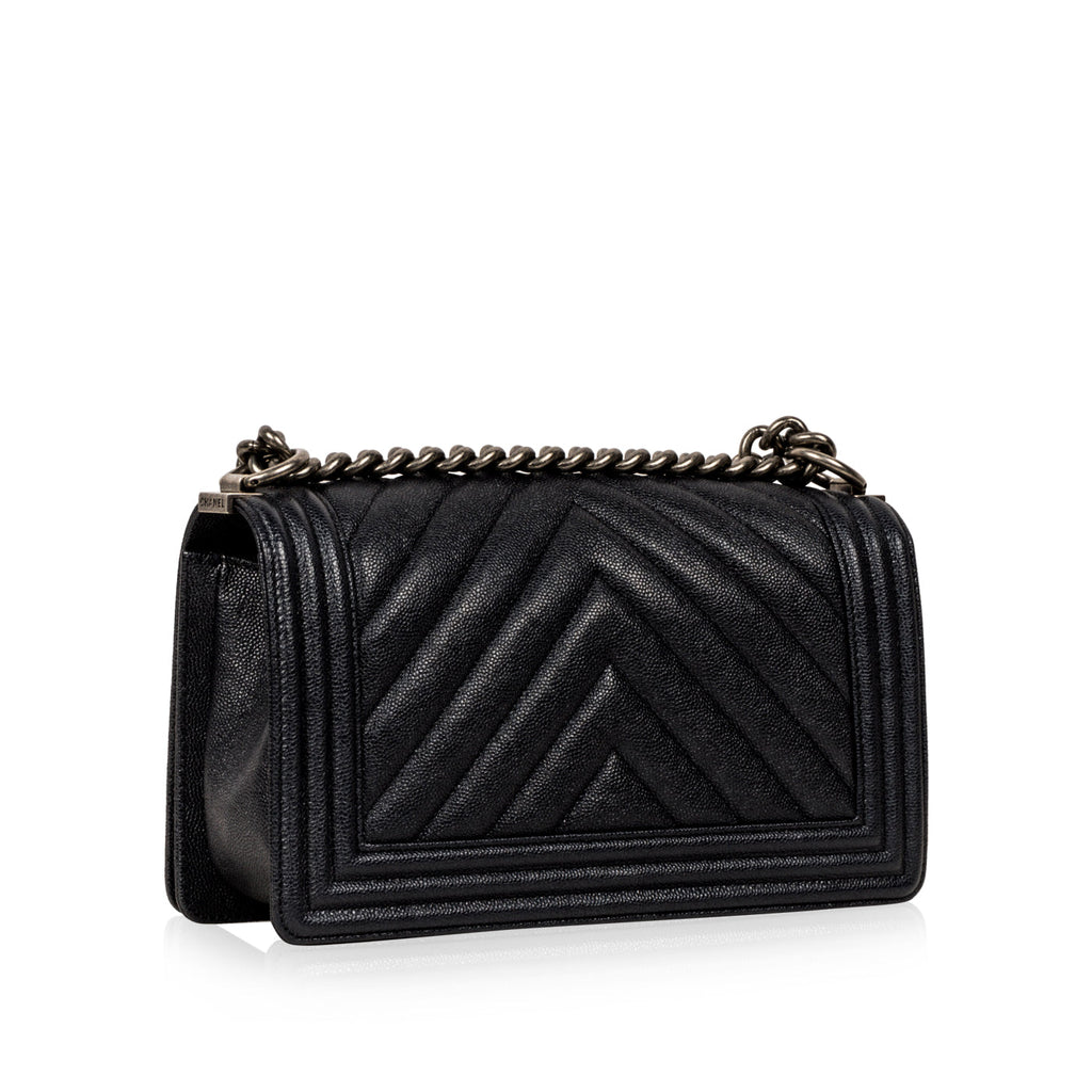 Chanel Chevron Boy Bag Medium - Blue Caviar