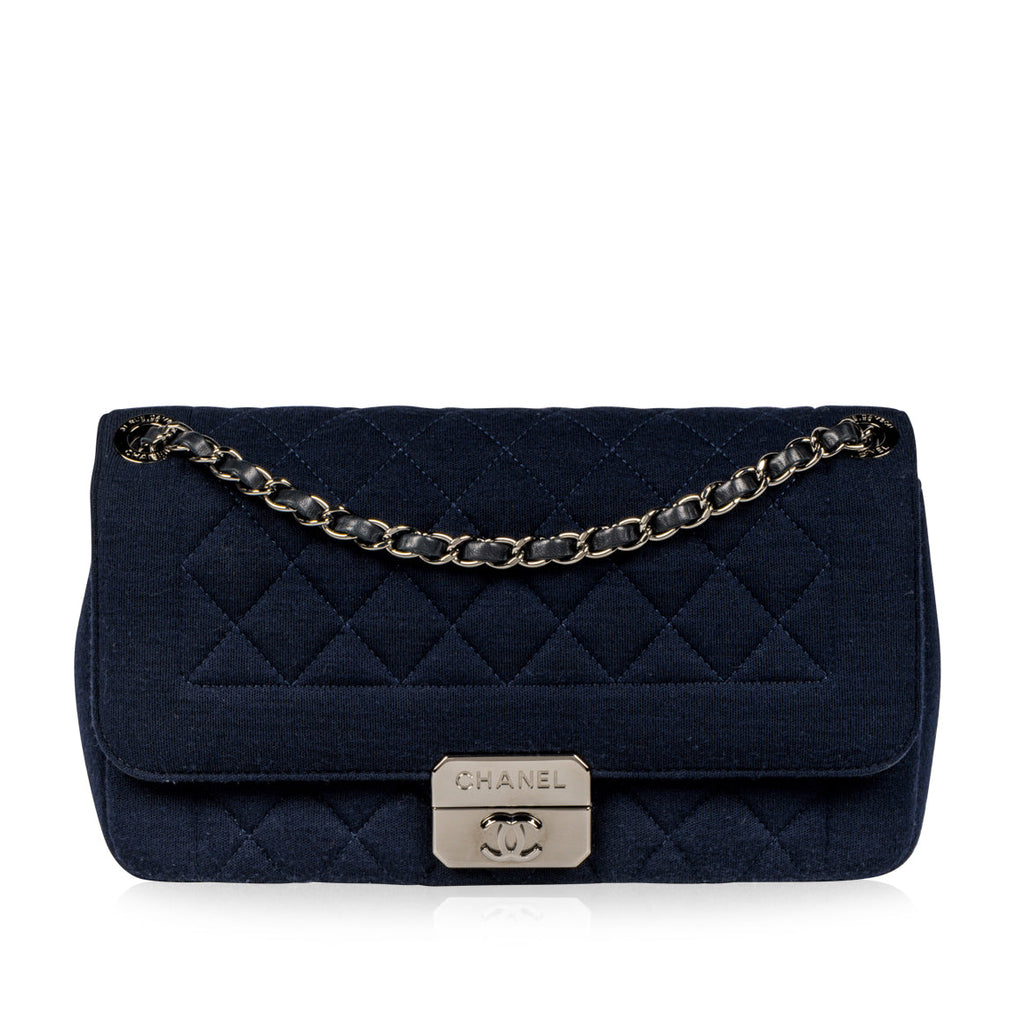 Chanel Classic Flap Bag - Jersey Fabric - Navy