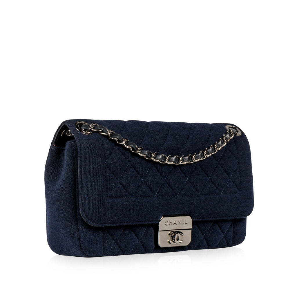 Chanel Classic Flap Bag - Jersey Fabric - Navy