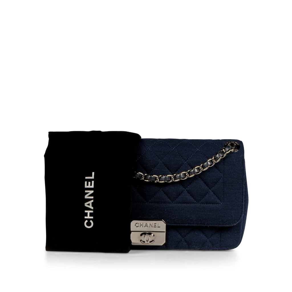 Chanel Classic Flap Bag - Jersey Fabric - Navy
