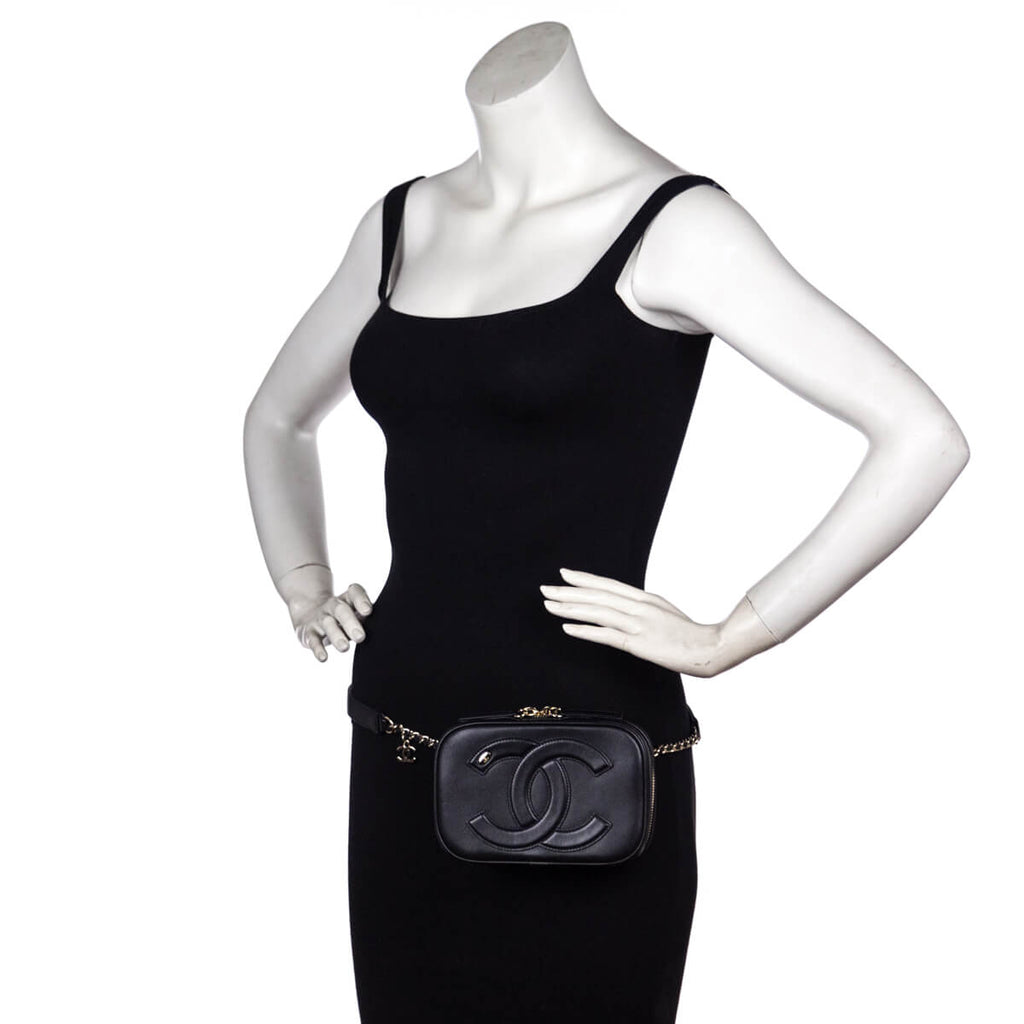 Chanel Black Lambskin CC Mania Waist Bag
