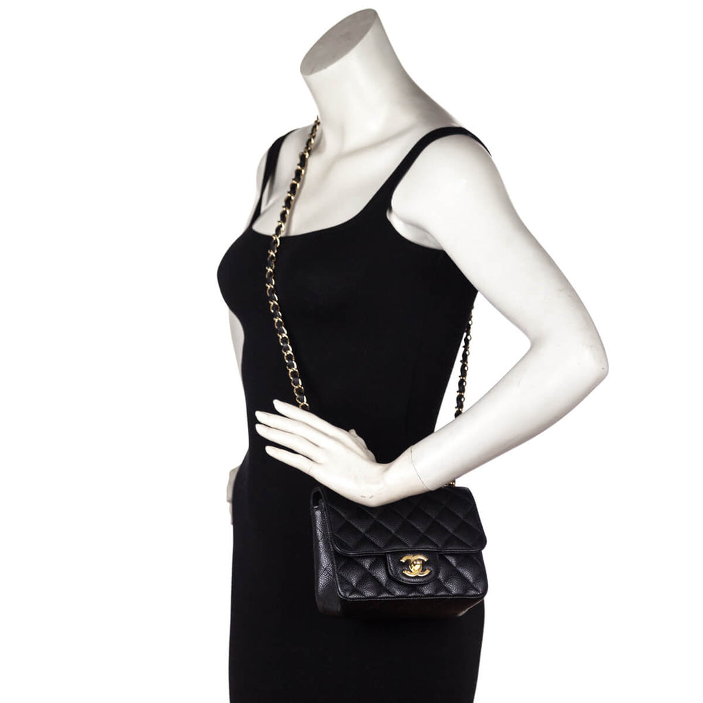 Chanel Black Quilted Caviar Mini Square Flap Bag