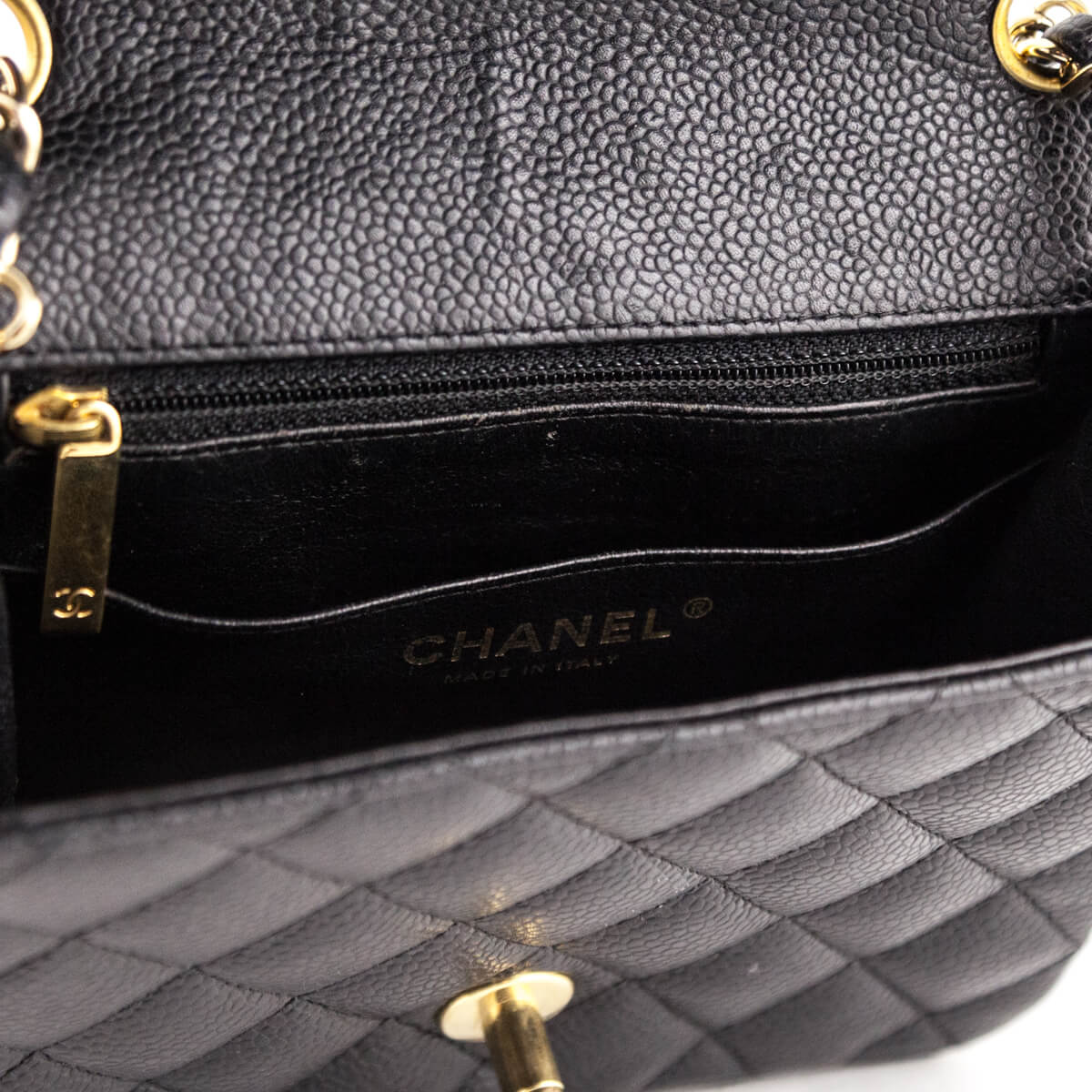 Chanel Black Quilted Caviar Mini Square Flap Bag