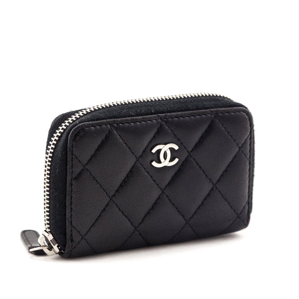 Chanel Black Quilted Lambskin Zip Around Coin Purse Wallet