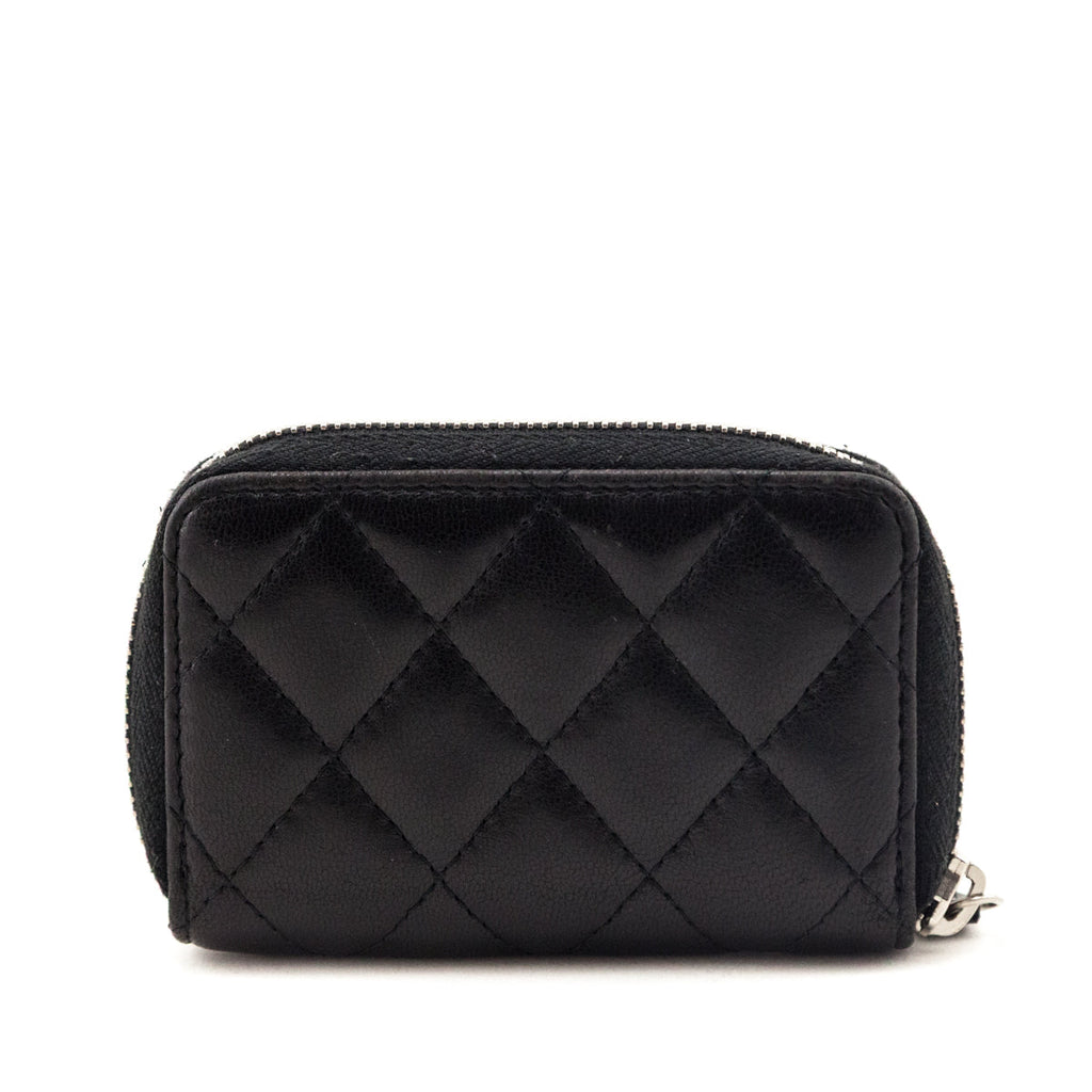 Chanel Black Quilted Lambskin Zip Around Coin Purse Wallet