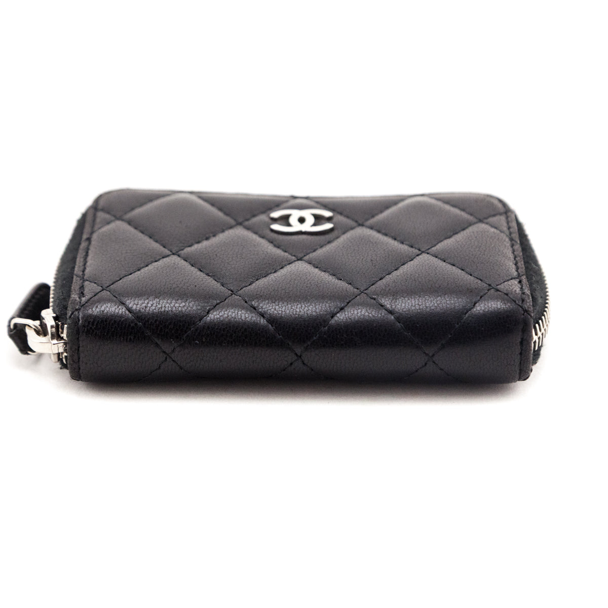 Chanel Black Quilted Lambskin Zip Around Coin Purse Wallet