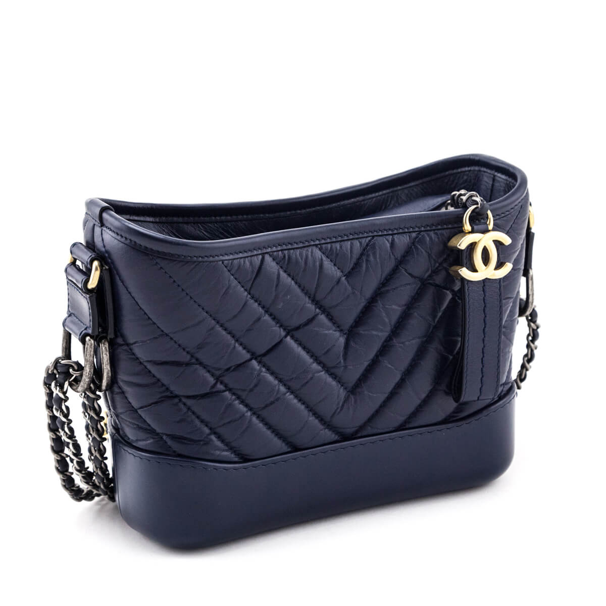 Chanel Navy Aged Calfskin Quilted Small Gabrielle Hobo