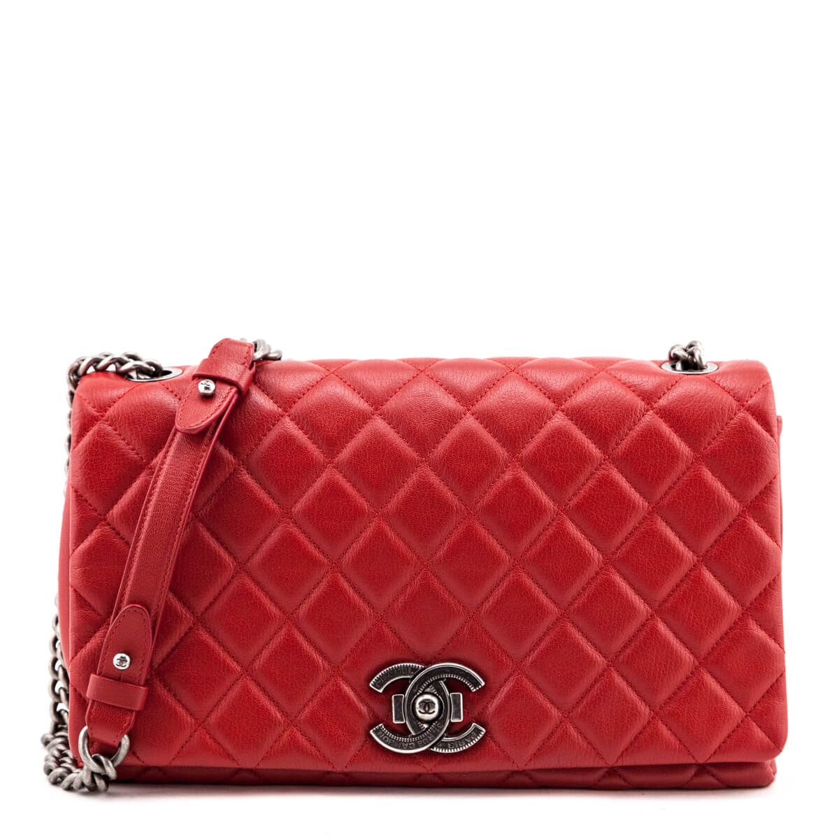 Chanel Red Quilted Goatskin Large City Rock Flap Bag