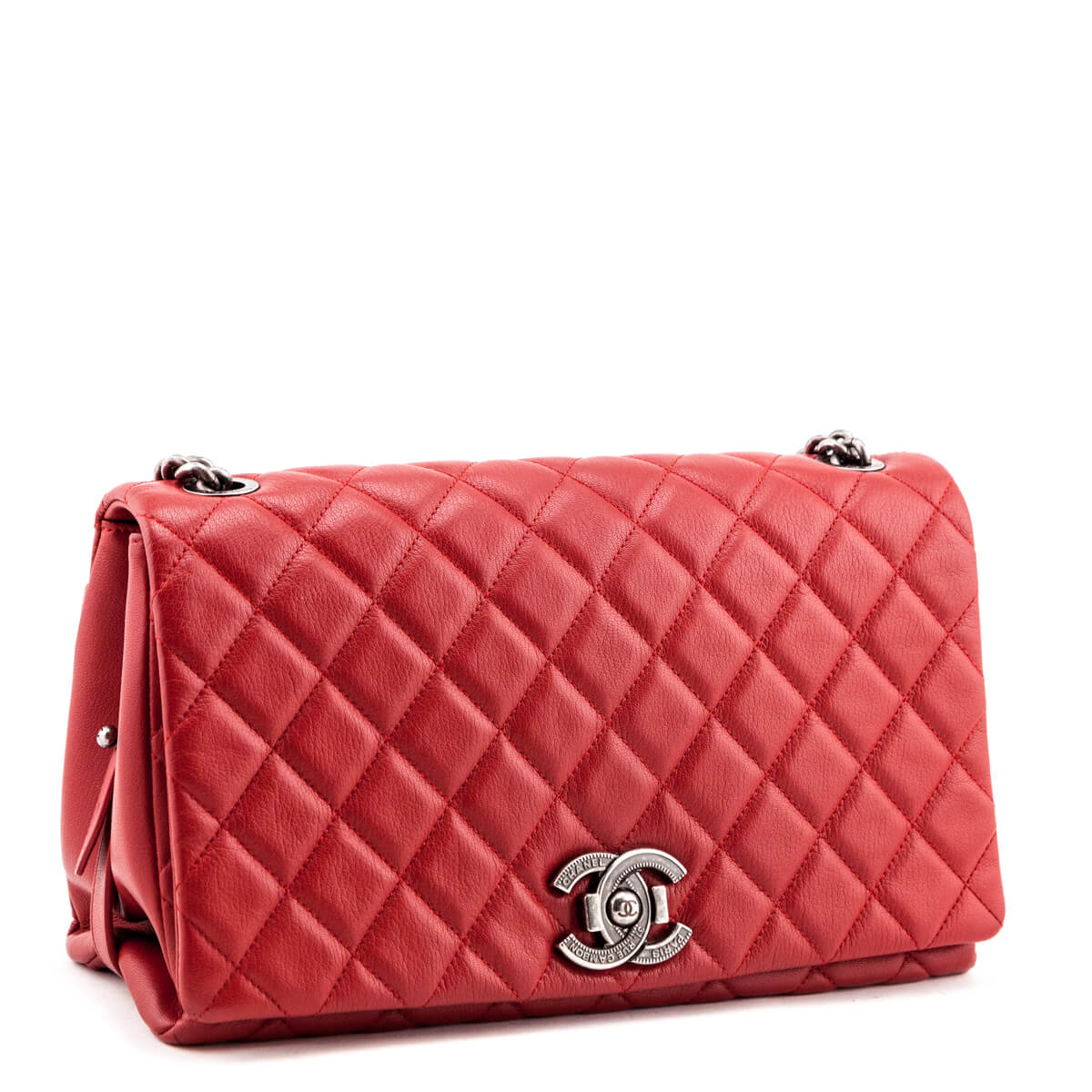 Chanel Red Quilted Goatskin Large City Rock Flap Bag