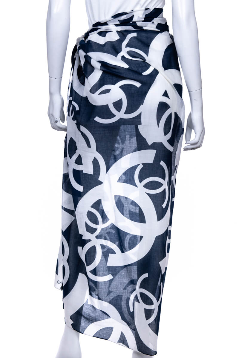 Chanel Navy & White Cotton CC Printed Pareo