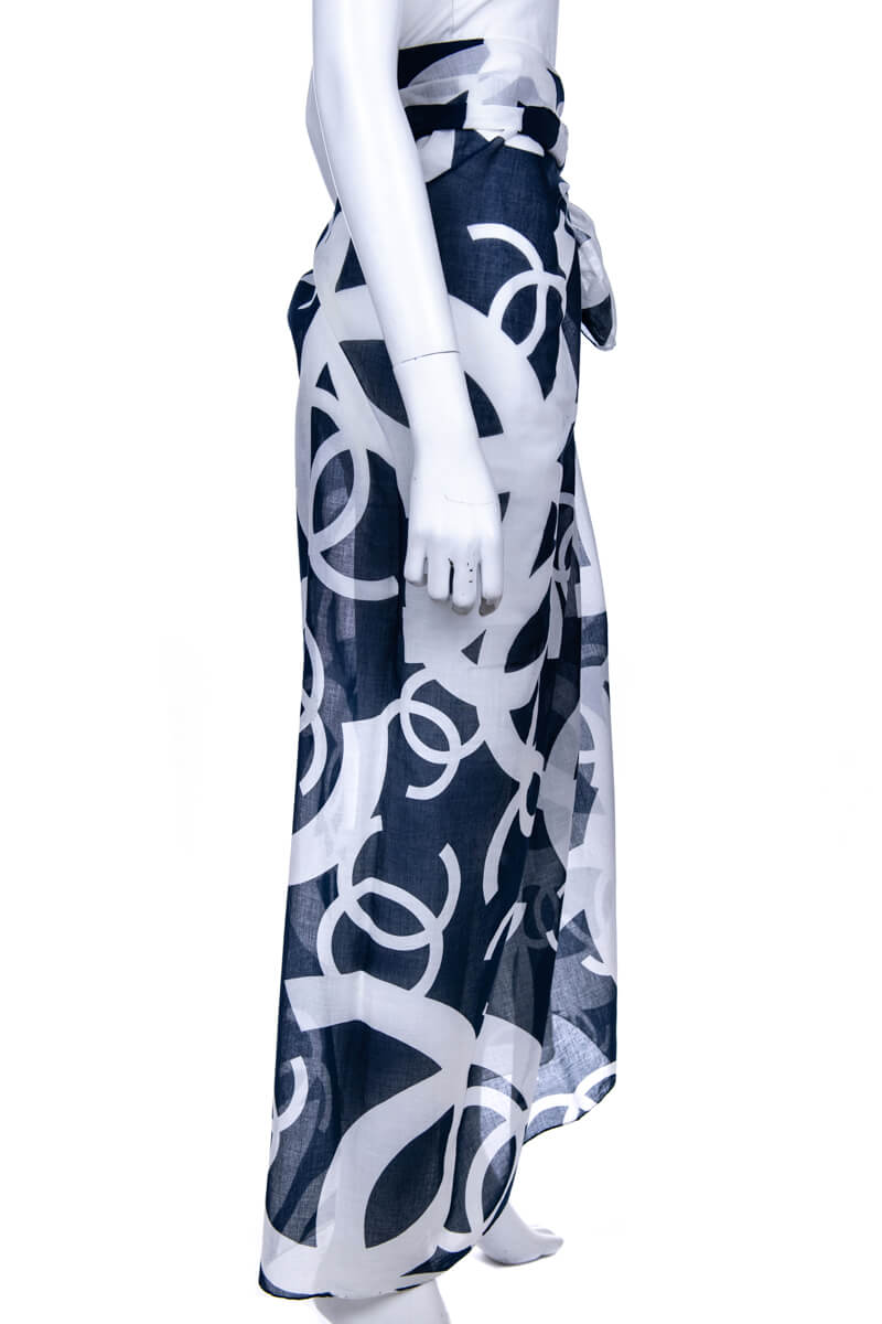 Chanel Navy & White Cotton CC Printed Pareo