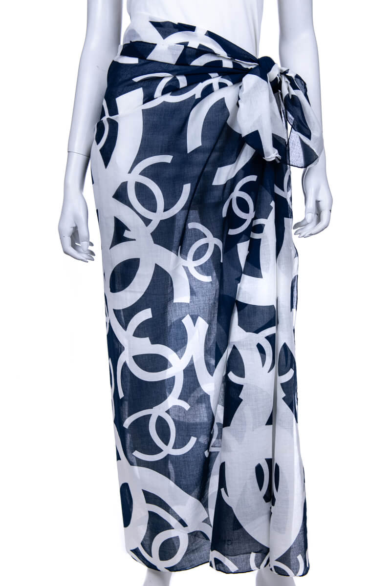 Chanel Navy & White Cotton CC Printed Pareo