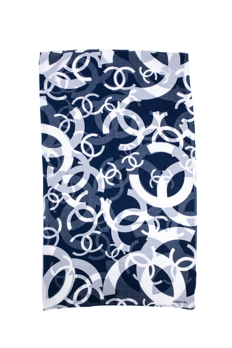 Chanel Navy & White Cotton CC Printed Pareo
