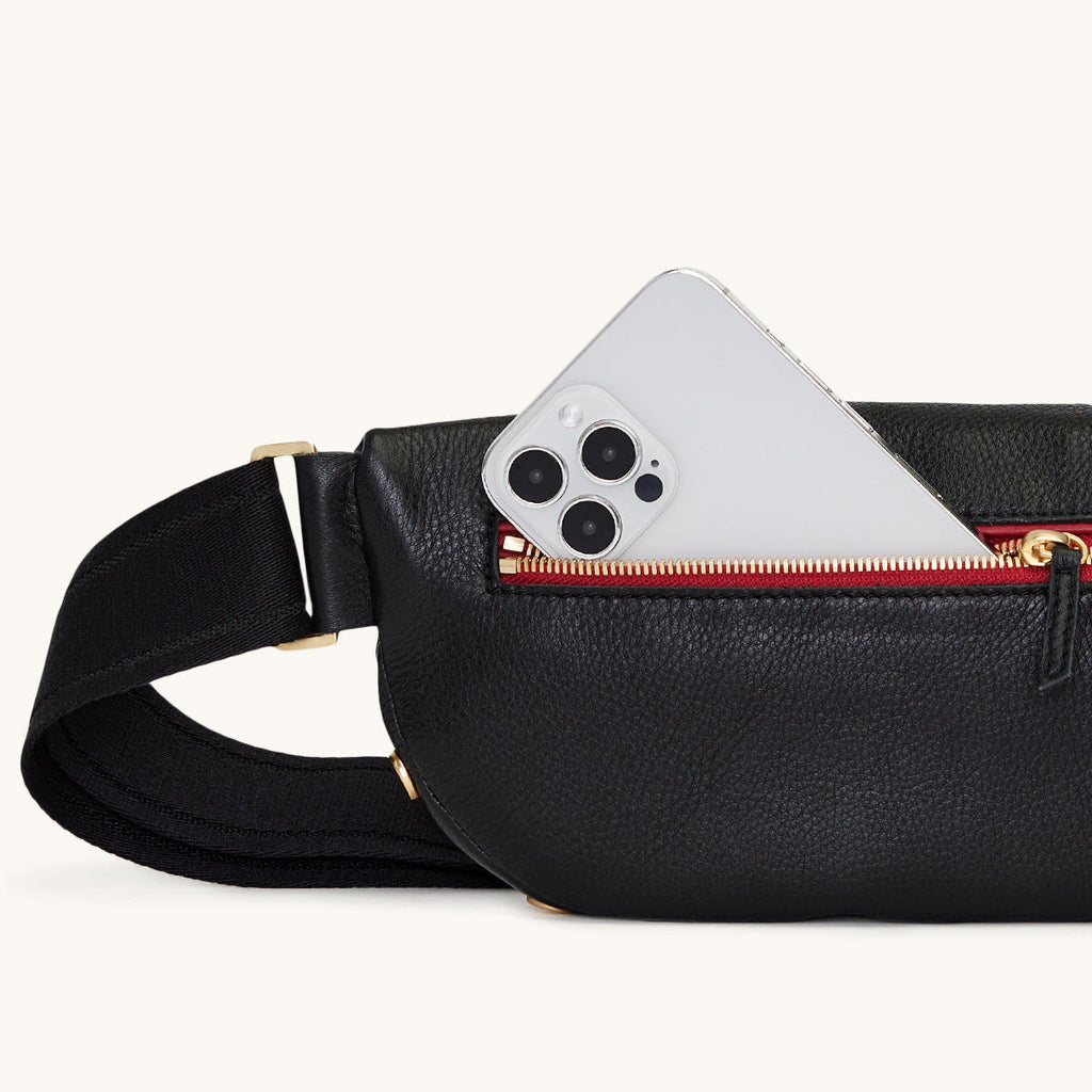 Charles Crossbody | Black/Brushed Gold Red Zip | Lrg