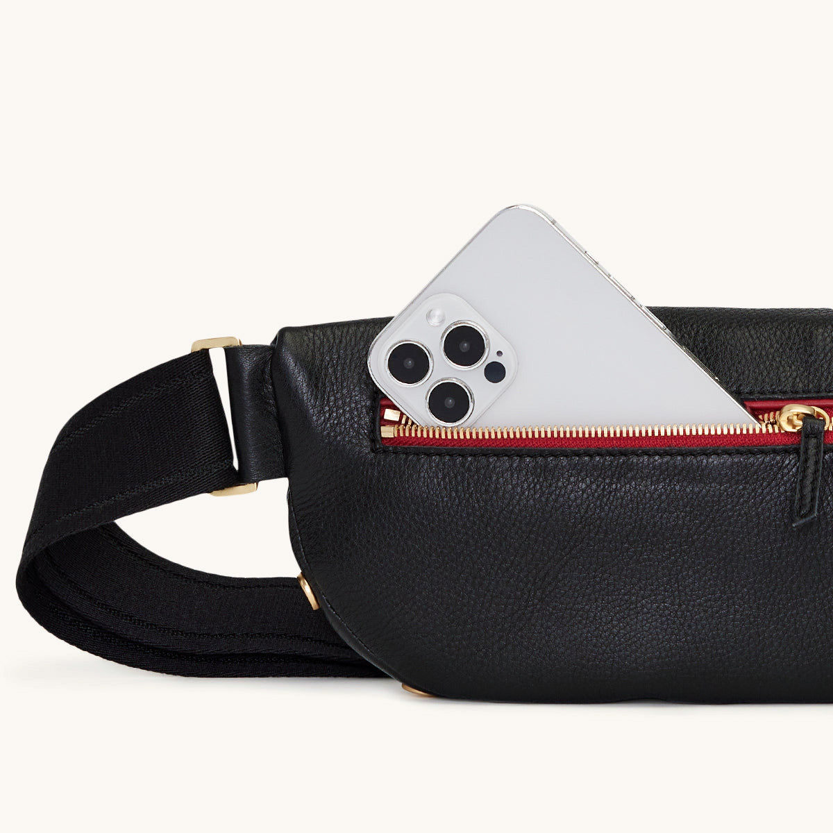 Charles Crossbody | Black/Brushed Gold Red Zip | Lrg