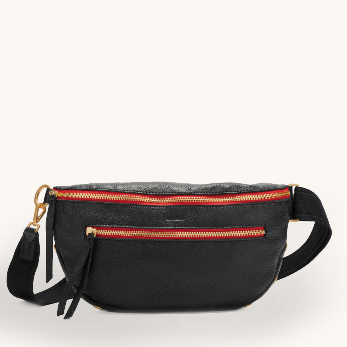 Charles Crossbody | Black/Brushed Gold Red Zip | Lrg