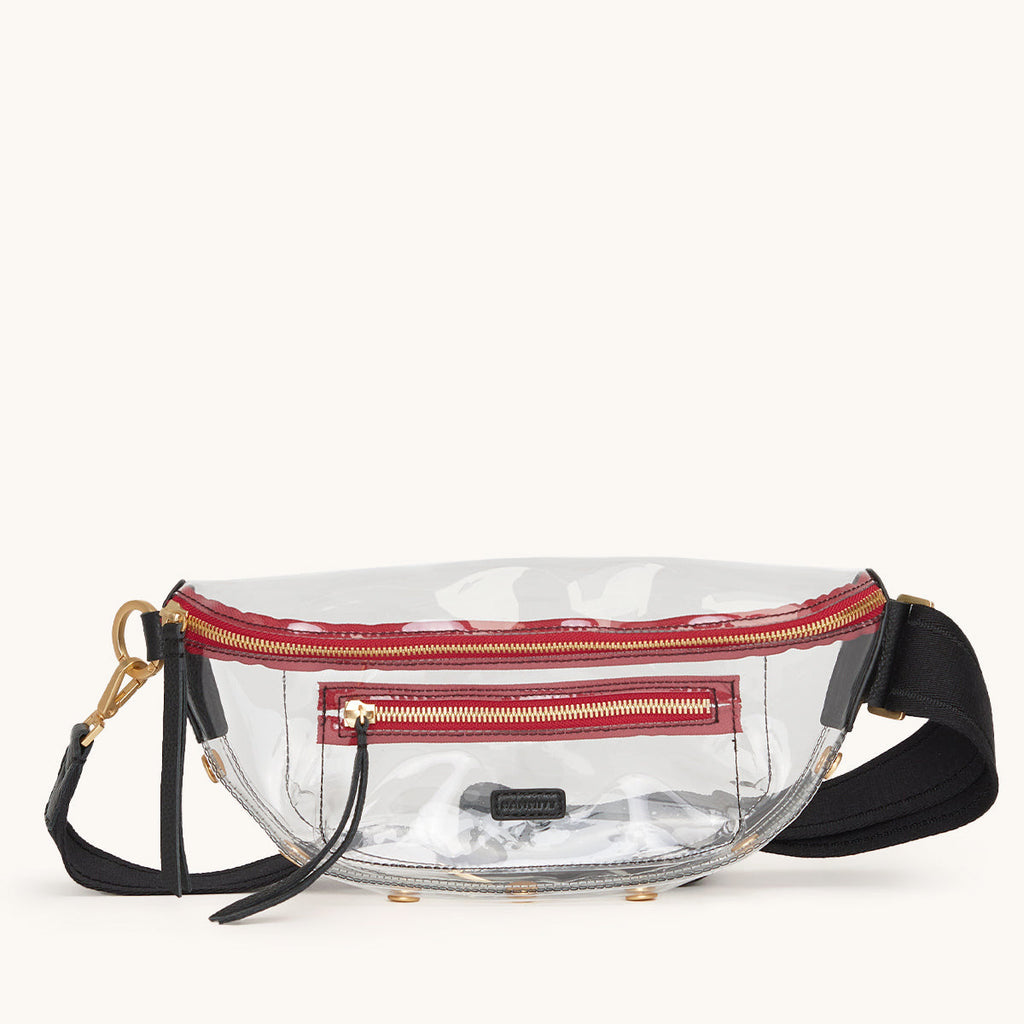 Charles Crossbody | Clear Black/Brushed Gold Red Zip | Med