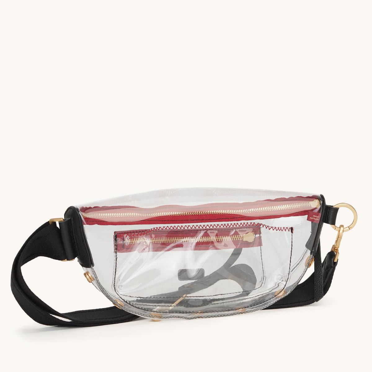 Charles Crossbody | Clear Black/Brushed Gold Red Zip | Med