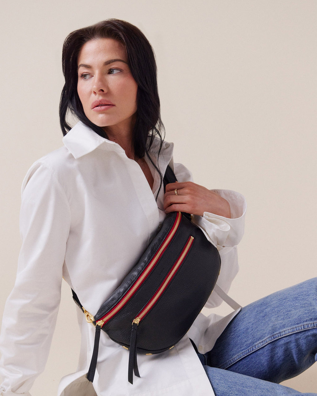 Charles Crossbody | Black/Brushed Gold Red Zip | Lrg