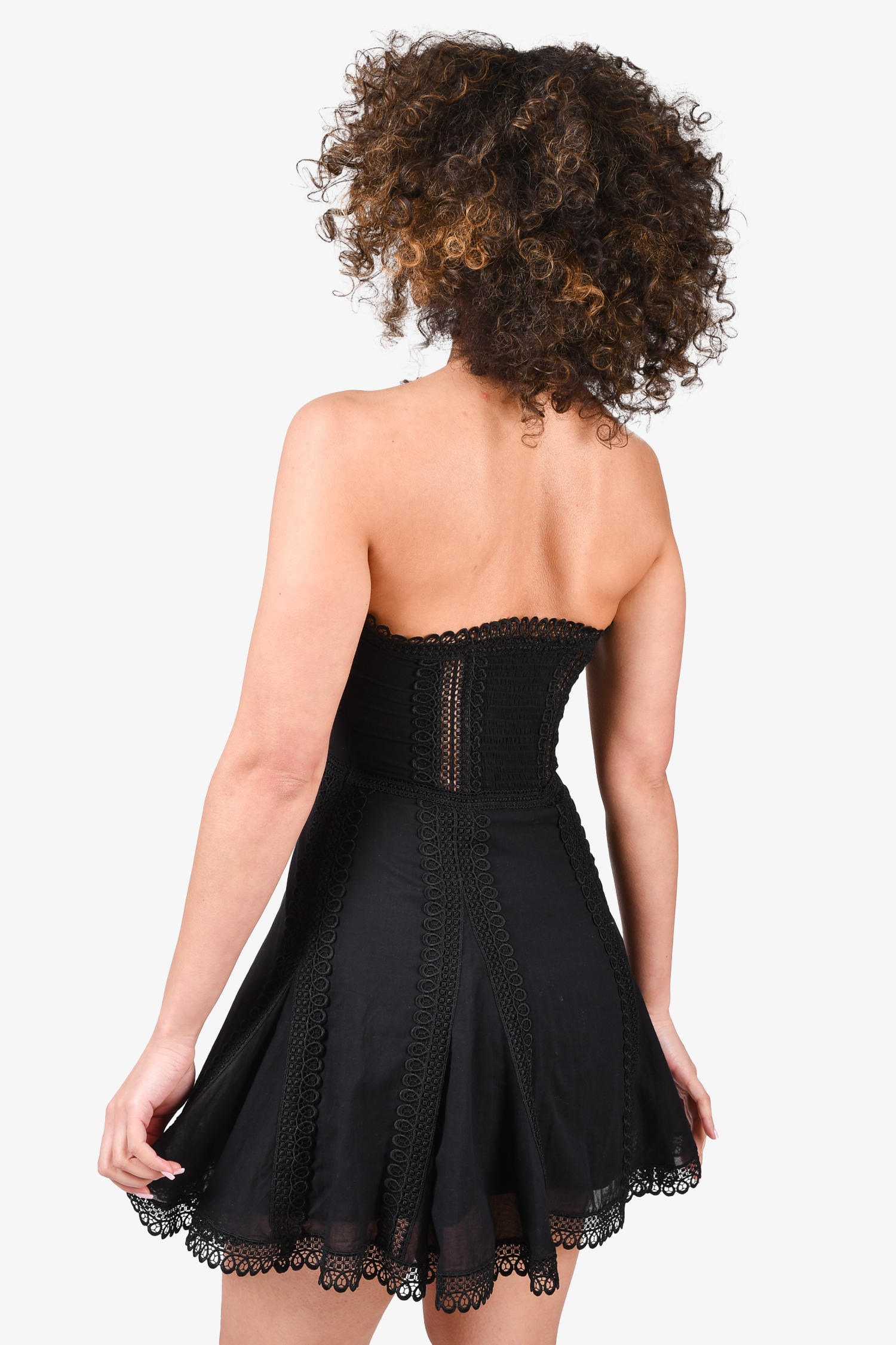 Charo Ruiz Black Eyelet Trim Strapless Mini Dress Size XS