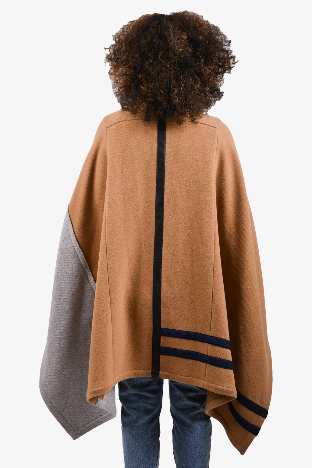 Chloe Beige/Navy Blue Striped Virgin Wool Zip-Up Cape Size 36