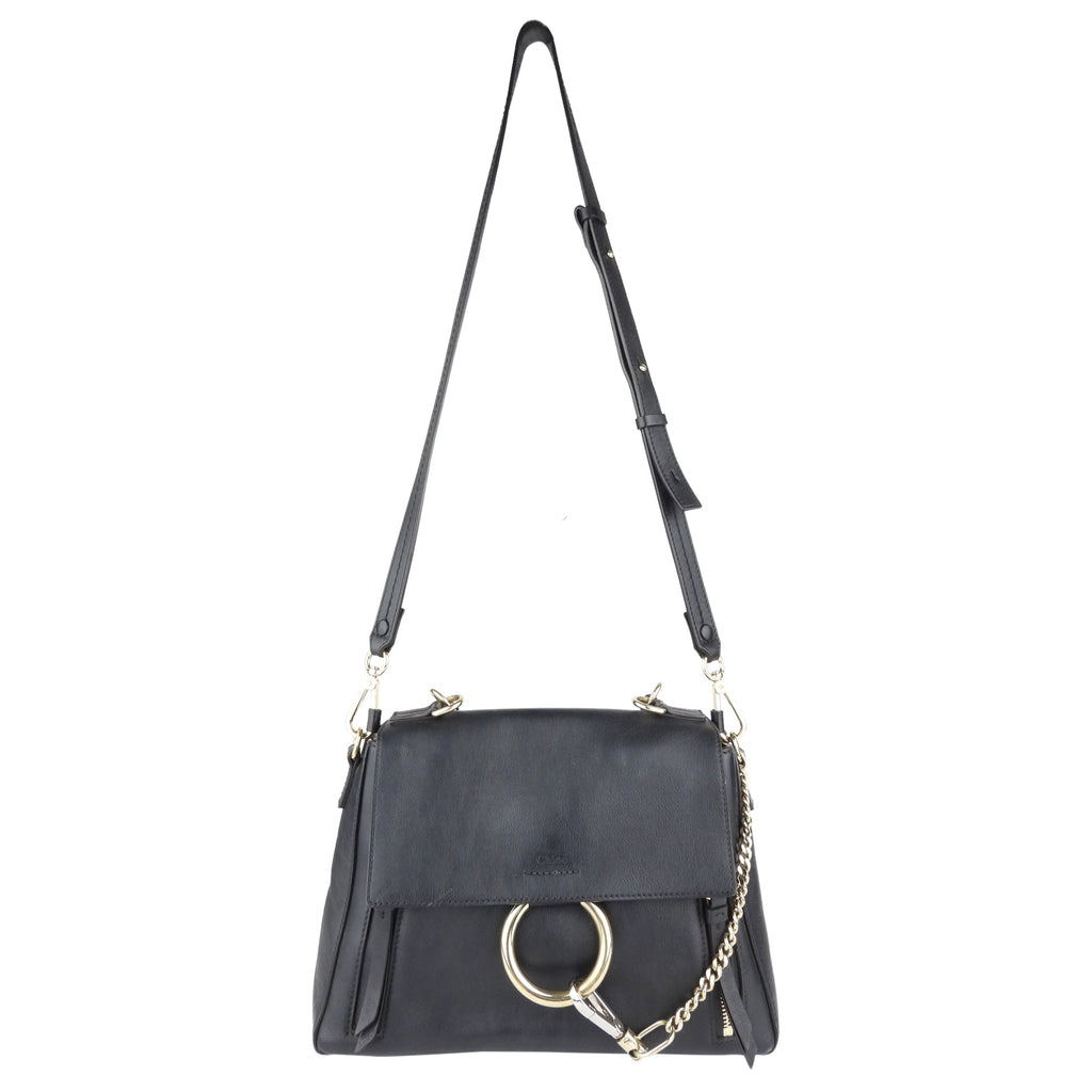 Chloe Black Leather Faye Day Two Way Crossbody Shoulder Bag
