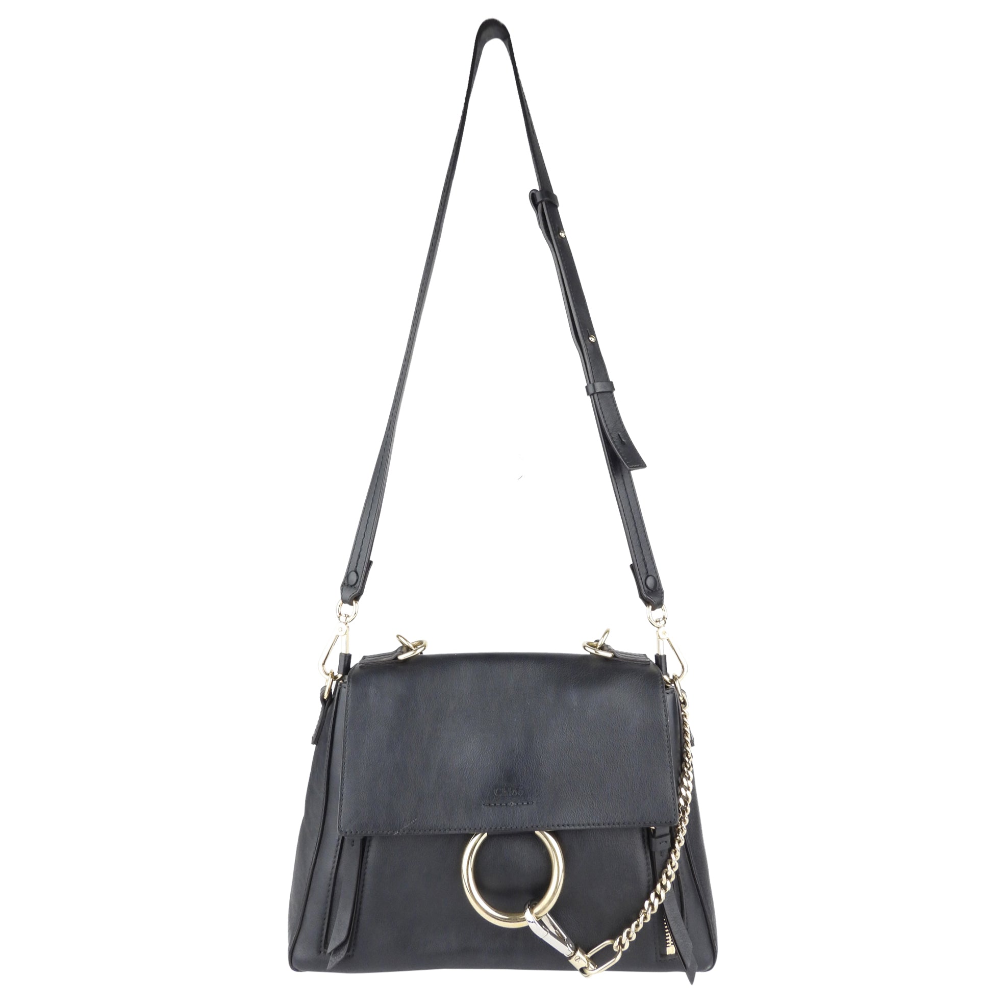 Chloe Black Leather Faye Day Two Way Crossbody Shoulder Bag