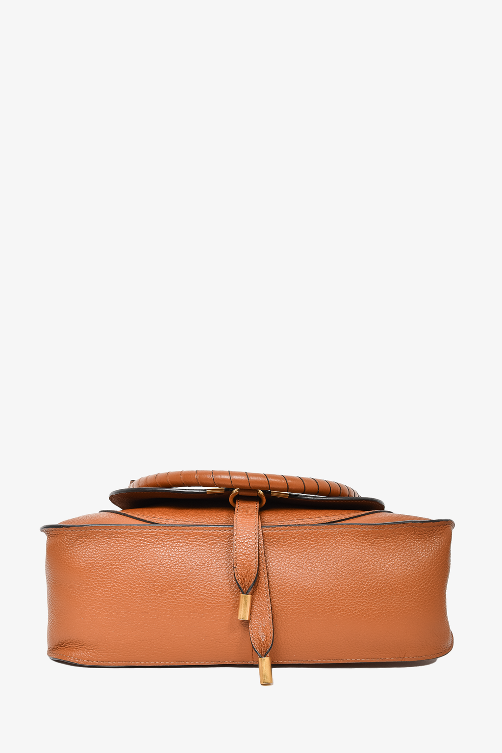 Chloe Brown Grained Leather Medium Marcie Shoulder Bag with Strap