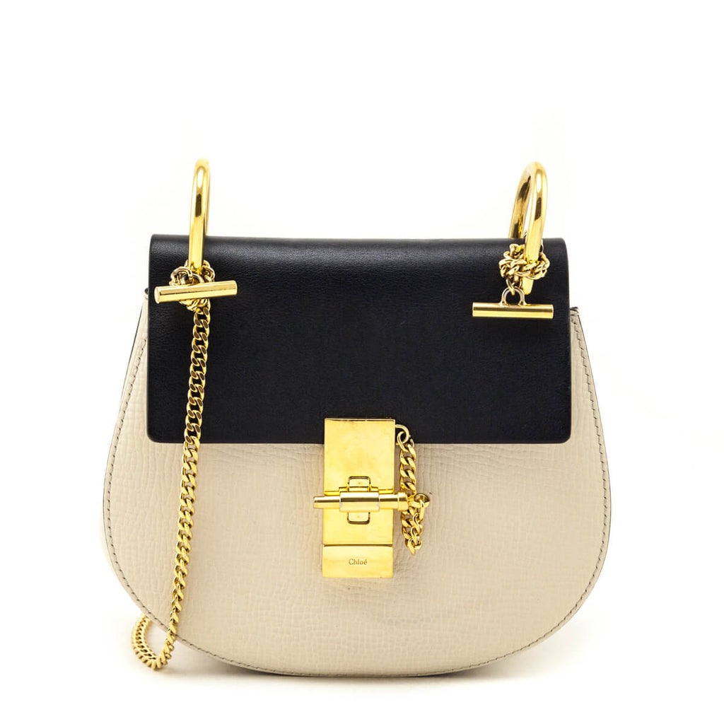 Chloe Ivory & Black Grained Calfskin Lambskin Mini Bi-Color Drew Shoulder Bag