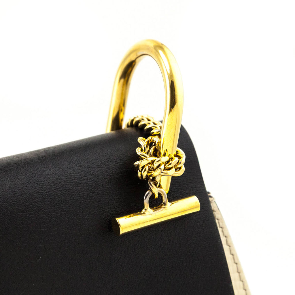 Chloe Ivory & Black Grained Calfskin Lambskin Mini Bi-Color Drew Shoulder Bag