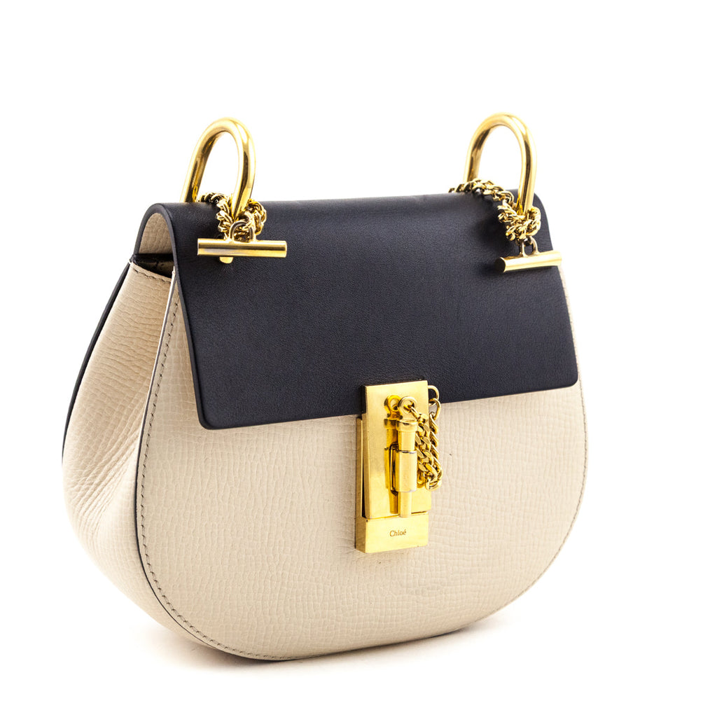 Chloe Ivory & Black Grained Calfskin Lambskin Mini Bi-Color Drew Shoulder Bag