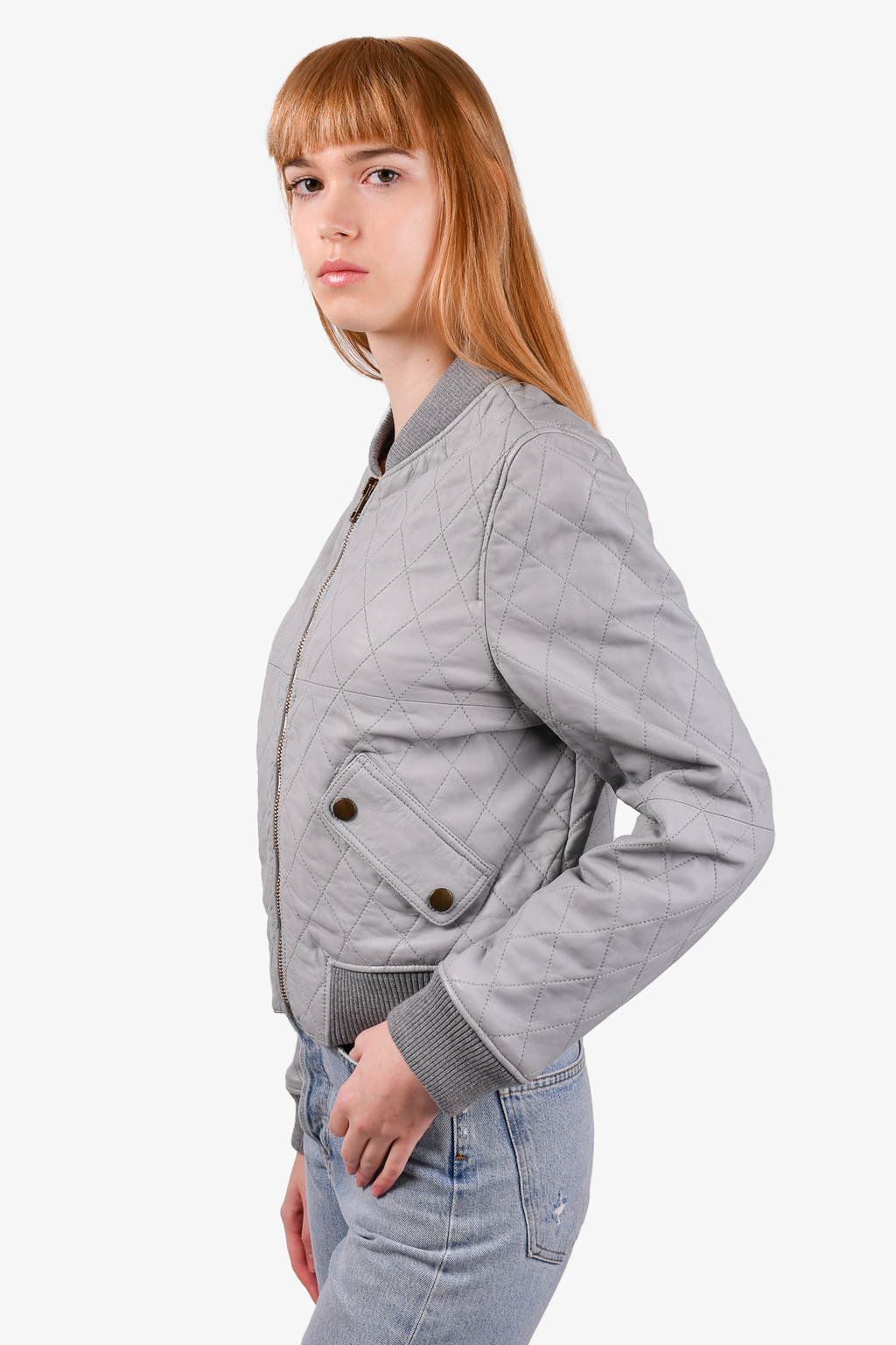 Chloe Pastel Blue Quilted Leather Bomber Jacket Size 38