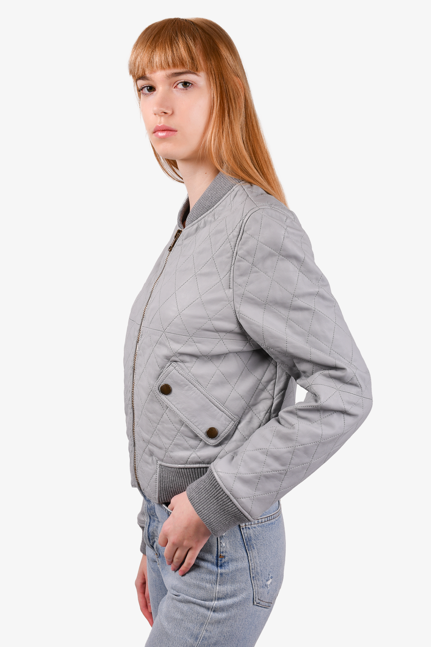 Chloe Pastel Blue Quilted Leather Bomber Jacket Size 38