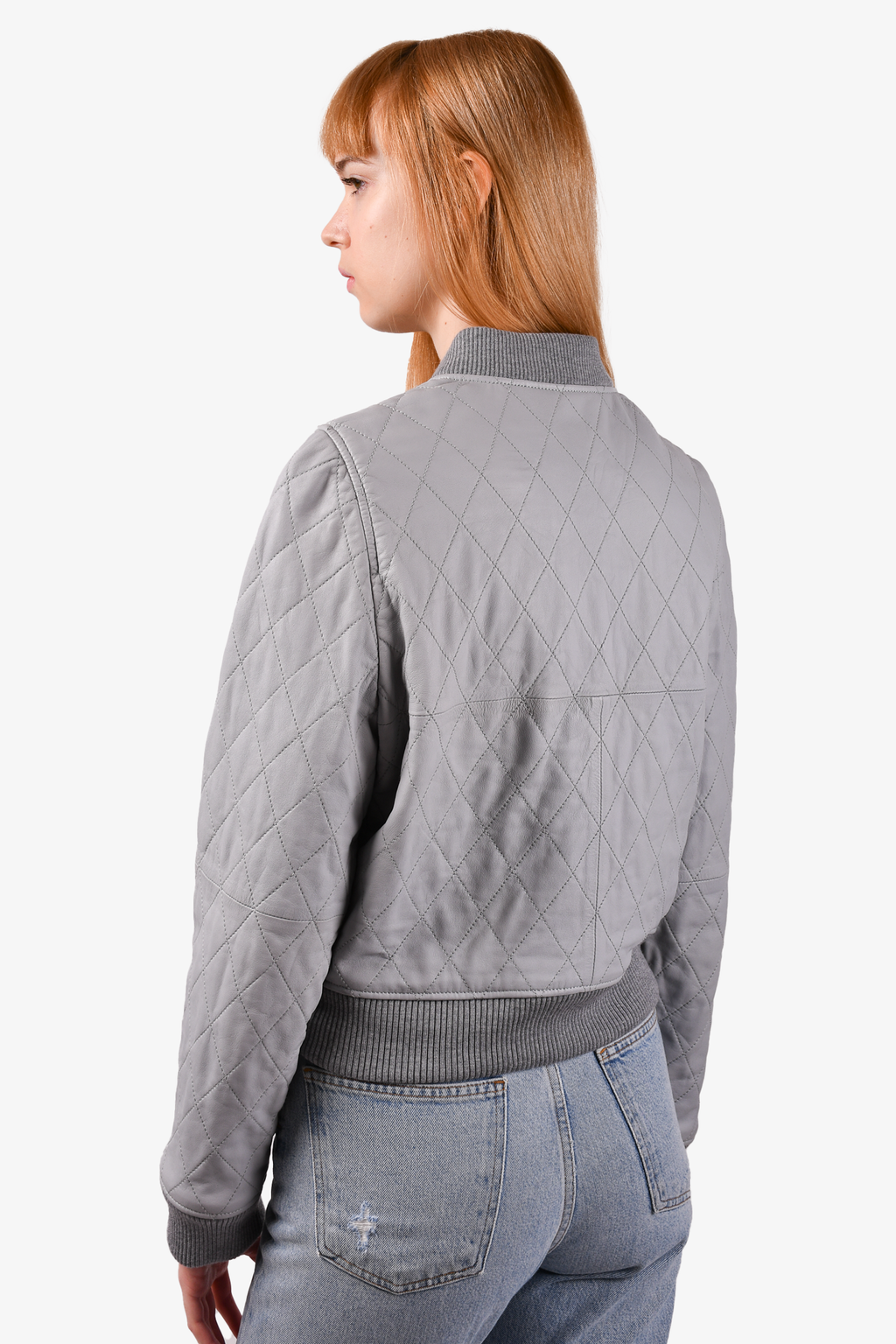 Chloe Pastel Blue Quilted Leather Bomber Jacket Size 38