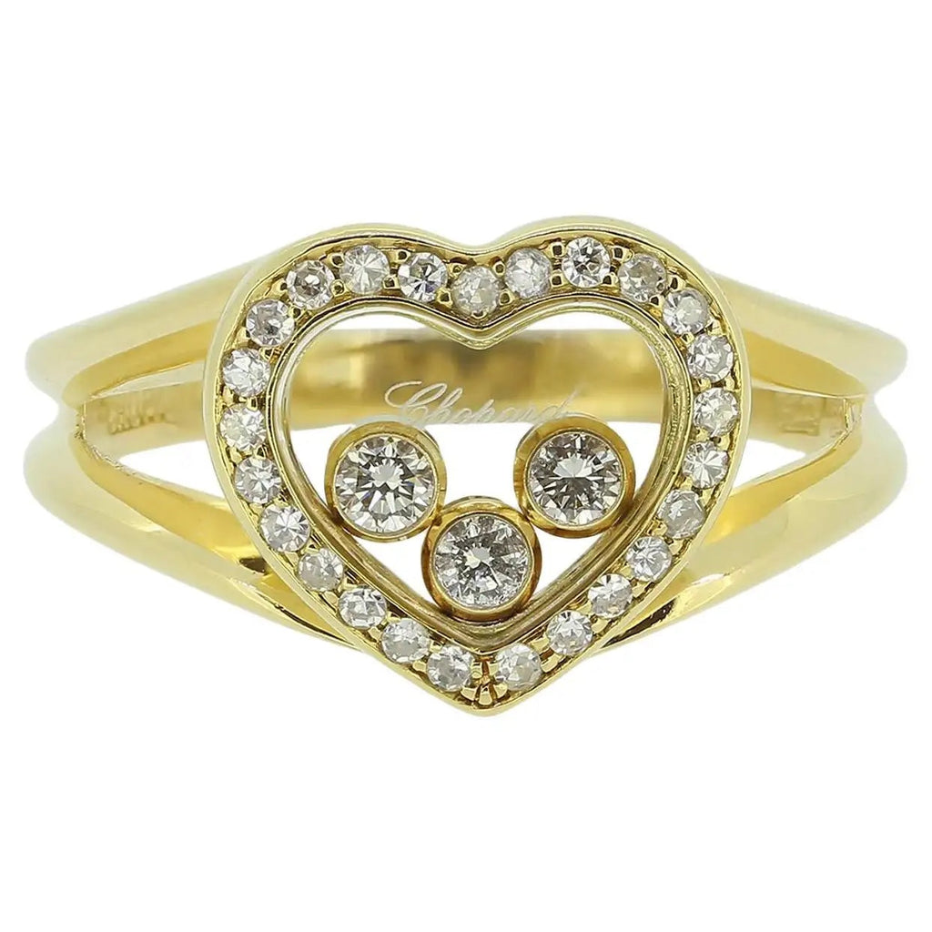 CHOPARD 18K YELLOW GOLD HAPPY DIAMONDS HEART RING
