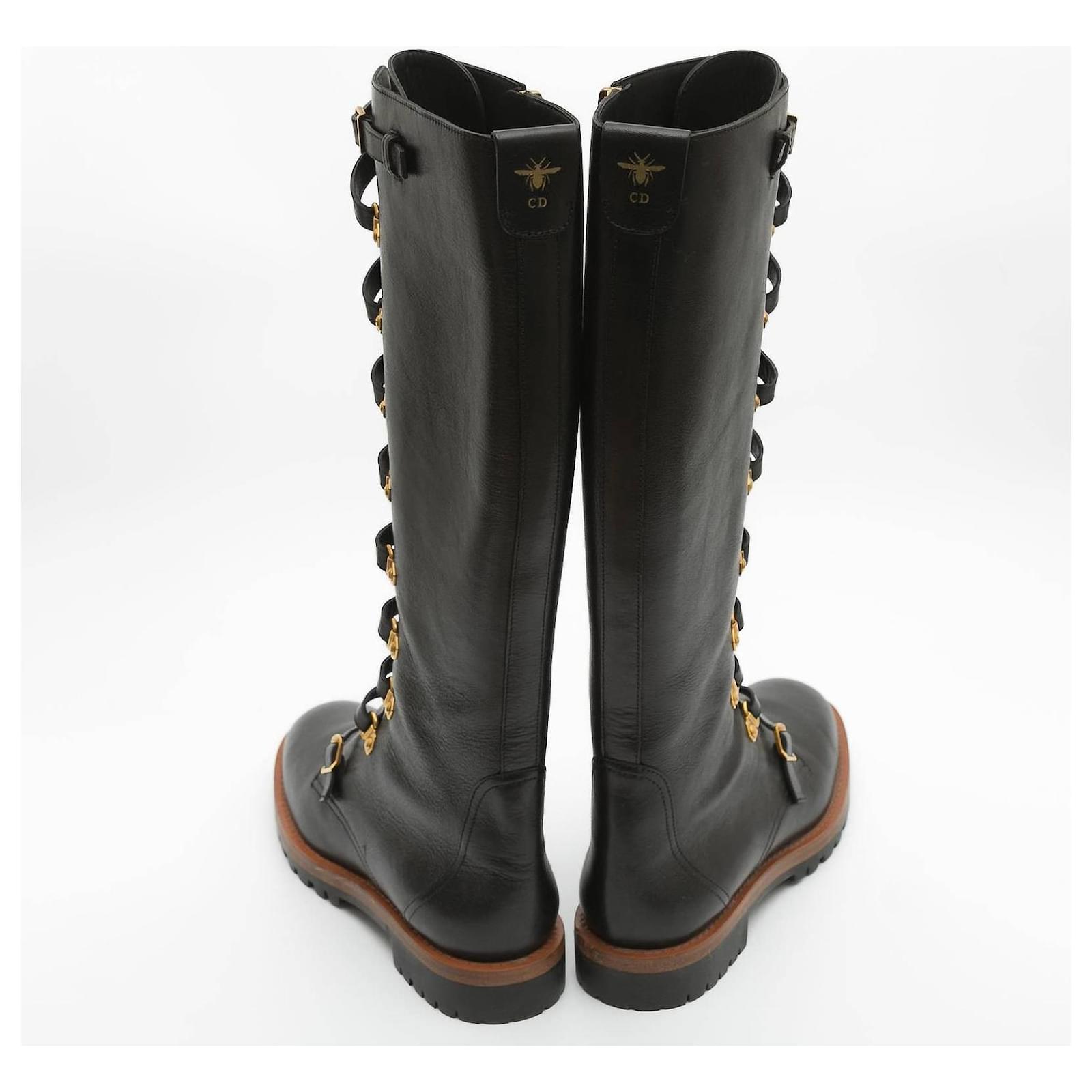 CHRISTIAN DIOR KNEE HIGH LEATHER COMBAT BOOTS