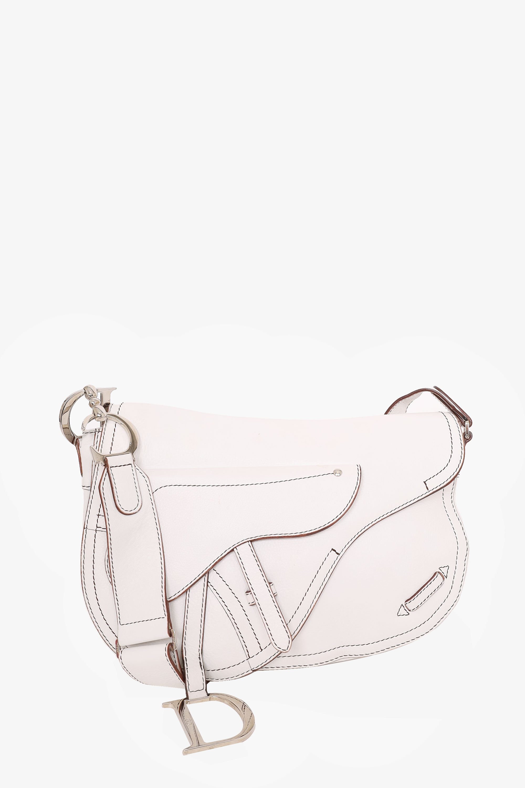 Christian Dior 2002 White Grained Calfskin Baudrier Saddle Messenger Bag