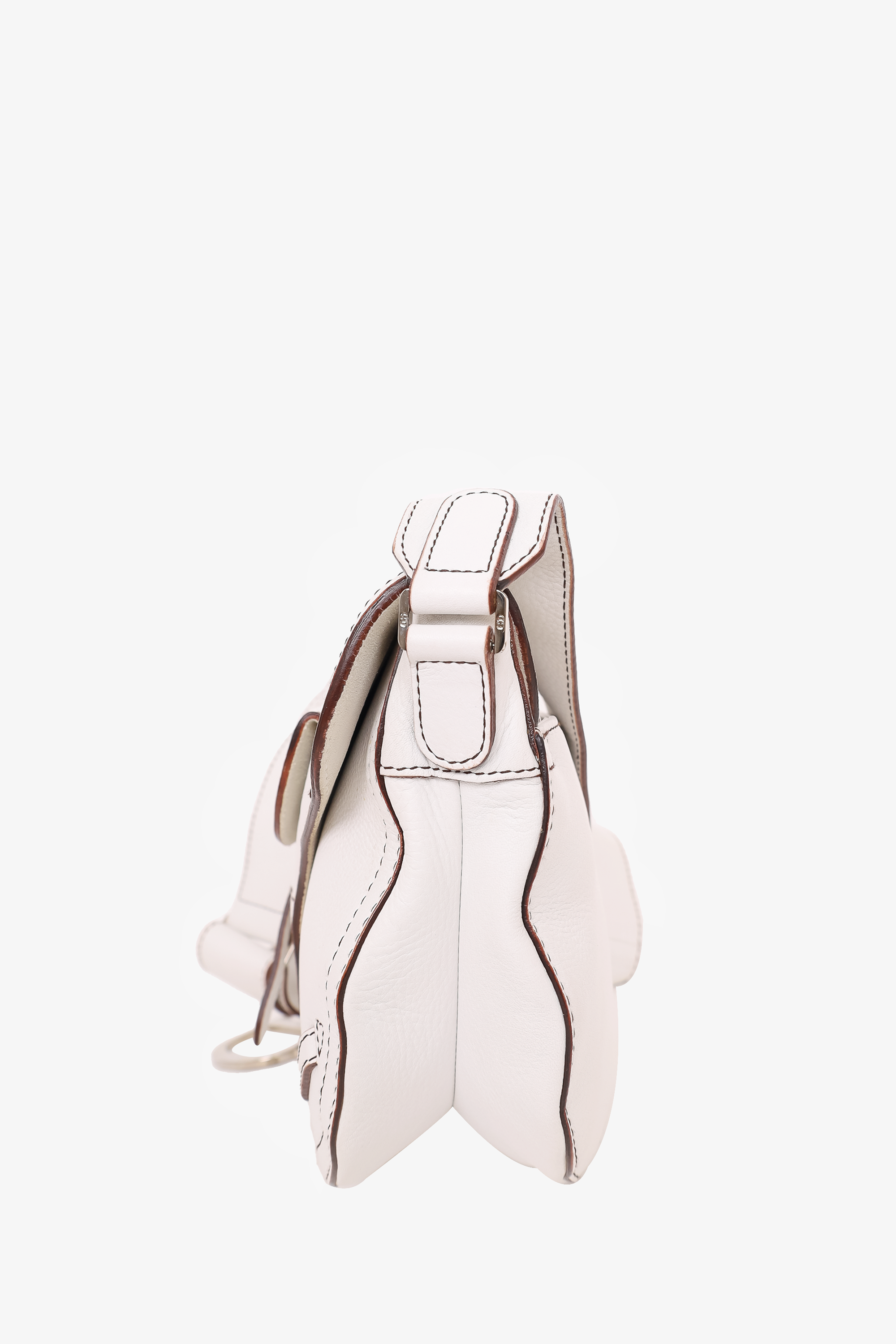 Christian Dior 2002 White Grained Calfskin Baudrier Saddle Messenger Bag
