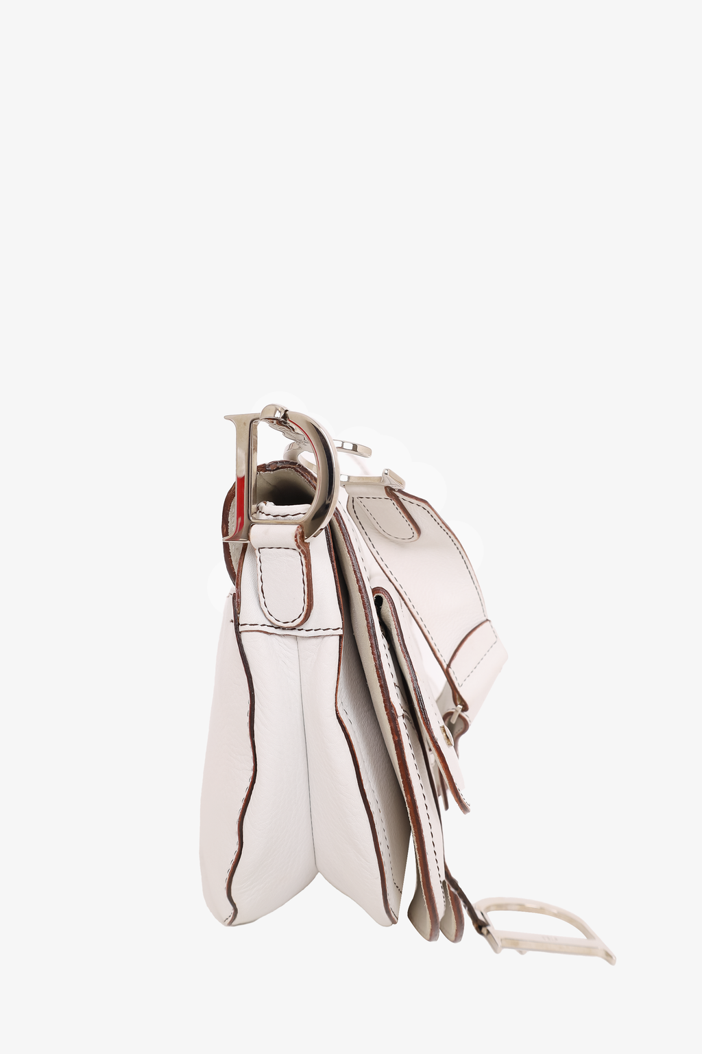 Christian Dior 2002 White Grained Calfskin Baudrier Saddle Messenger Bag